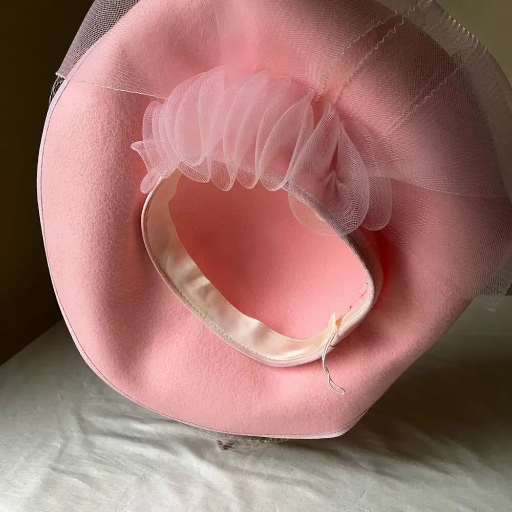 Vintage Pink Feathered Veiled Pillbox Hat - Picture 6 of 10